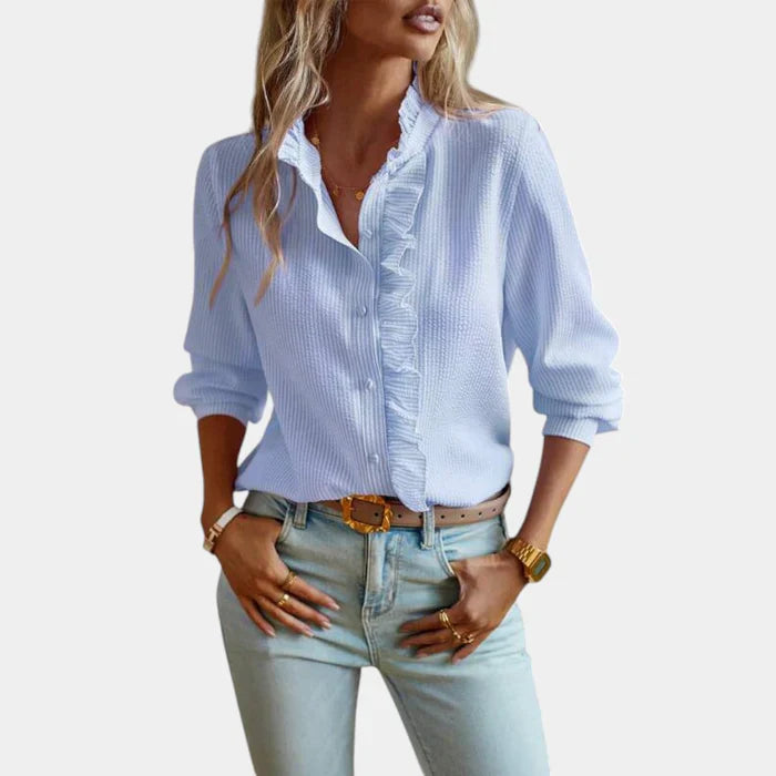Dames Blouse Witte Ruches en Streeppatroon - Edvige-5