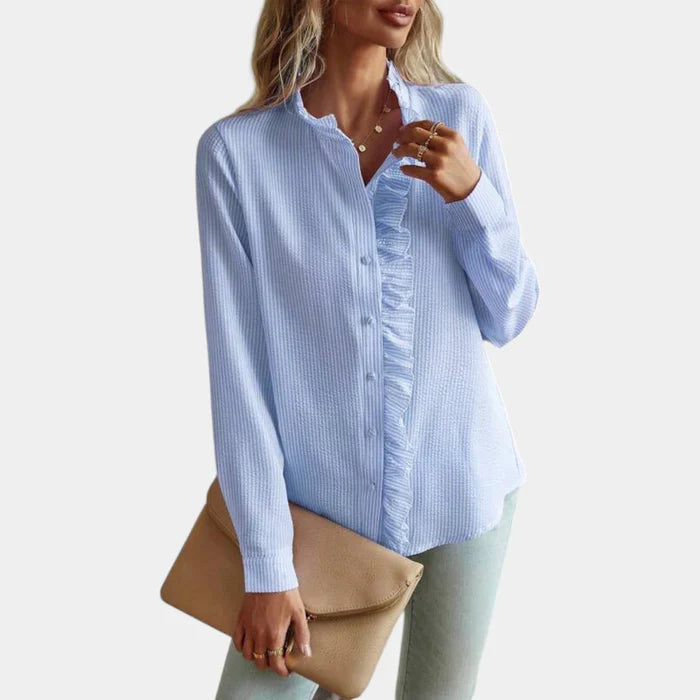 Dames Blouse Witte Ruches en Streeppatroon - Edvige-6