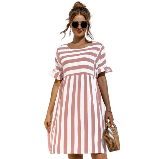 Dames Midi Jurk Tijdloos Gestreept Design met Ronde Hals - Leyna-6