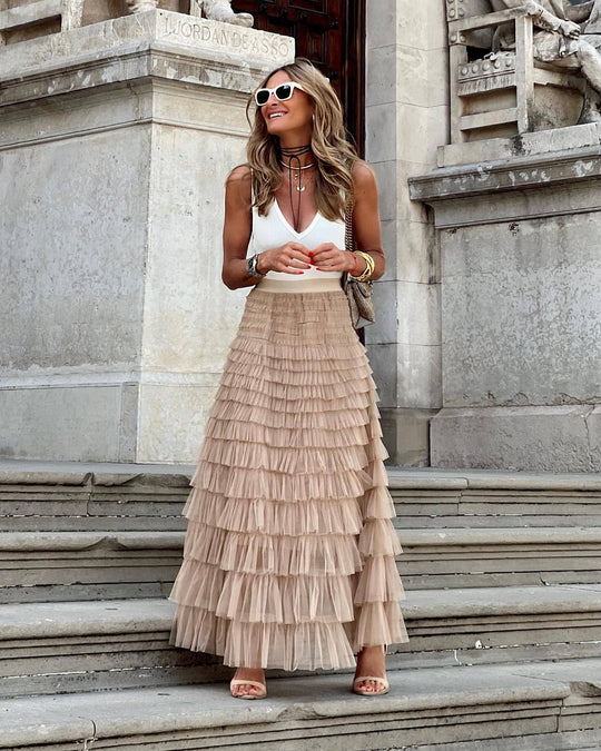 Variant image for Dames Maxi Rok Elegant Plooi Design met Elastische Taille - Mitch-1