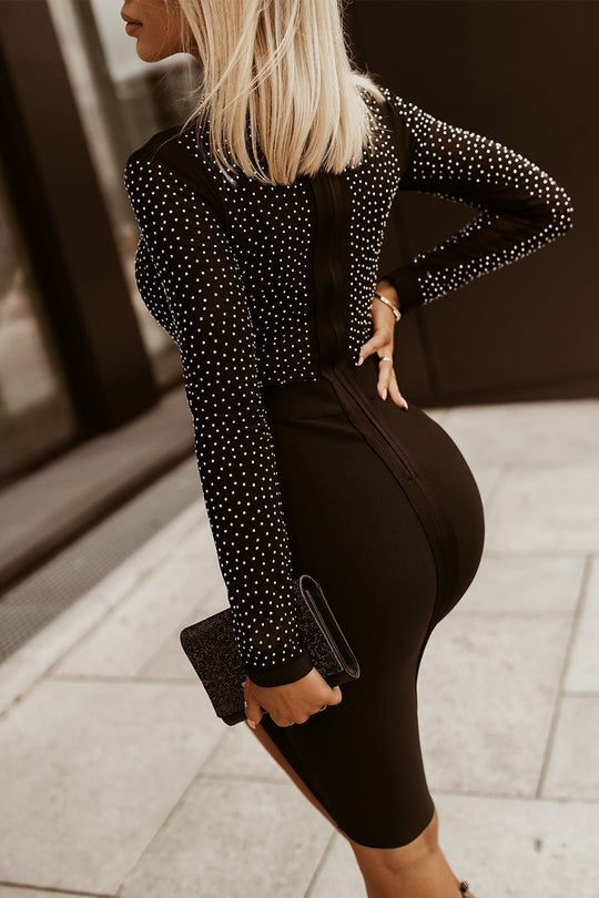 Dames Midi Avondjurk Elegante Zwarte Lange Mouwen - Luxarié-5