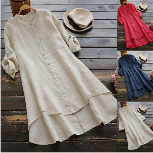 Dames Oversized Katoenen Linnen Zomerjurk Relaxed Fit - Emma-4