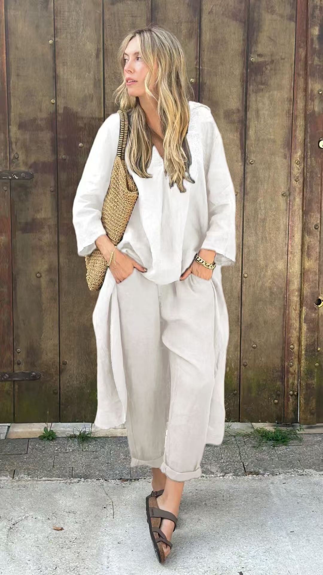 Dames Co Ord Set Linnen Elegante Asymmetrische Blouse en Losvallende Broek - Marissa-1