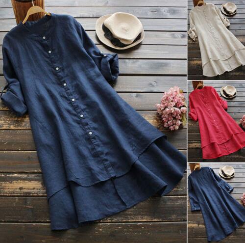 Dames Oversized Katoenen Linnen Zomerjurk Relaxed Fit - Emma-5