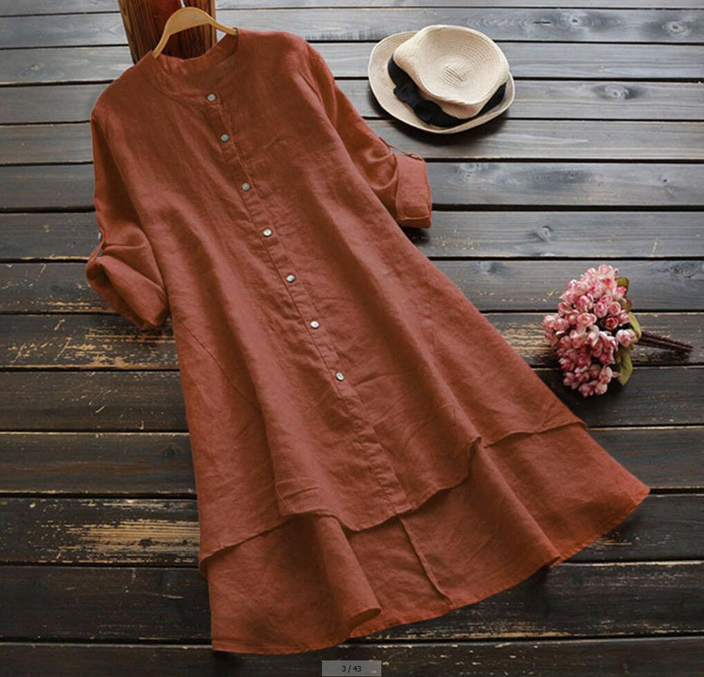 Dames Oversized Katoenen Linnen Zomerjurk Relaxed Fit - Emma-2