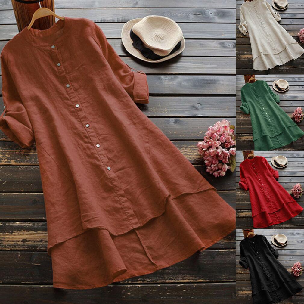 Dames Oversized Katoenen Linnen Zomerjurk Relaxed Fit - Emma-3