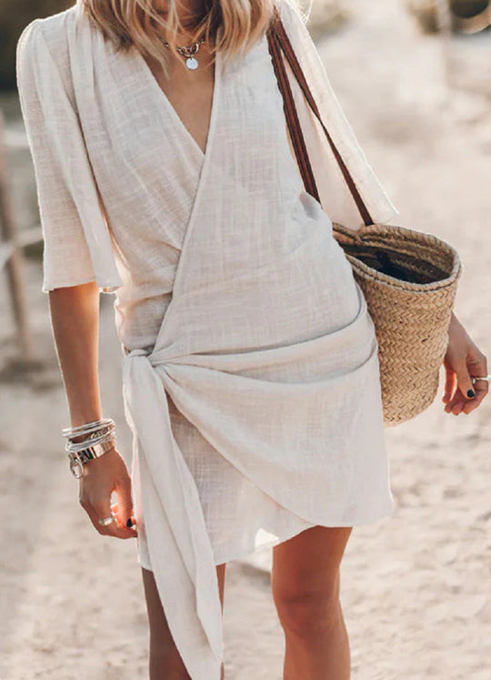 Variant image for Dames Mini Jurk Elegante Geknoopte Wikkelstijl voor Zomer - Kayleigh-1