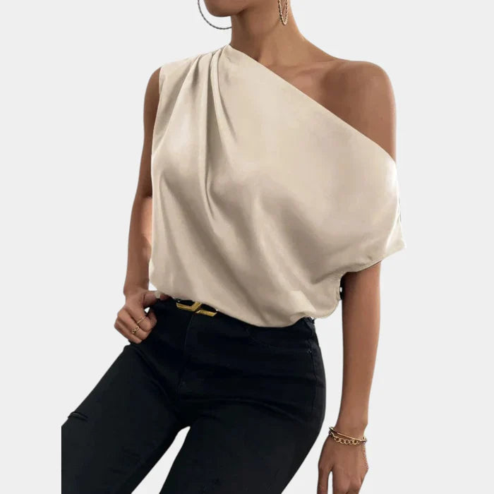 Dames Top Off-Shoulder met Vleermuismouwen - Beige Elegantie-2