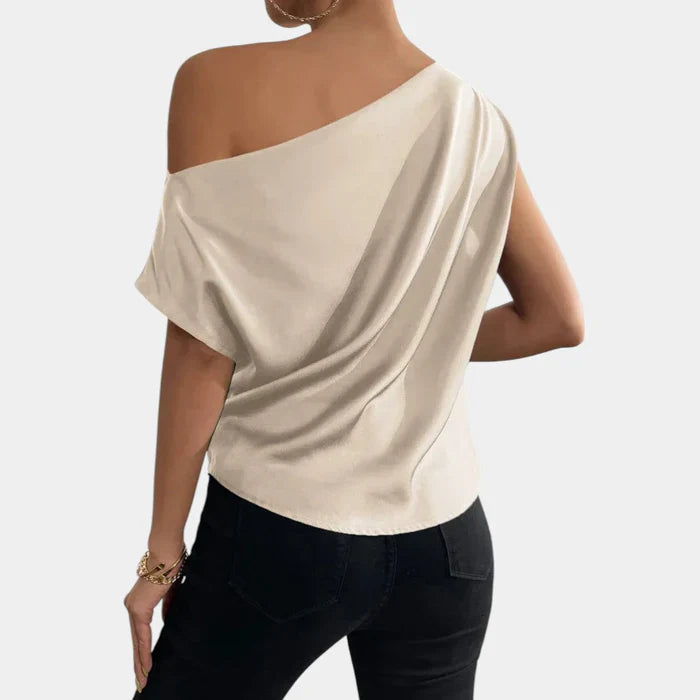 Dames Top Off-Shoulder met Vleermuismouwen - Beige Elegantie-3