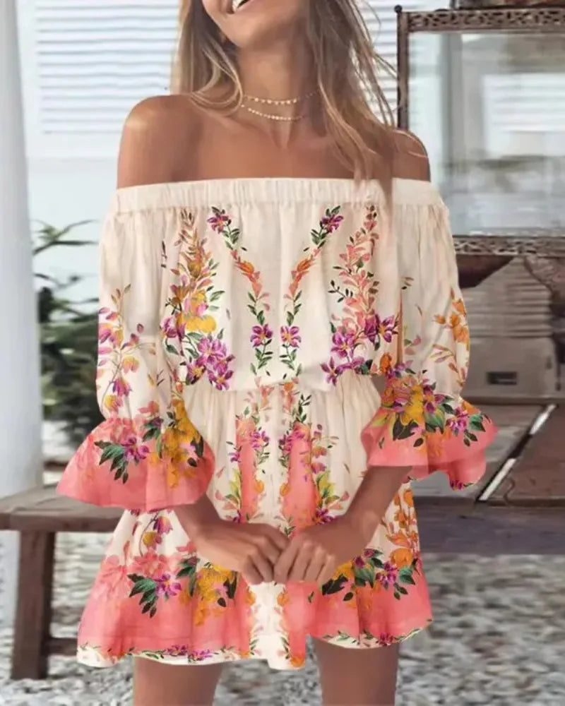 Dames Off-Shoulder Geprinte Lange Jurk Voor Feestelijke Gelegenheden - Elsie-4
