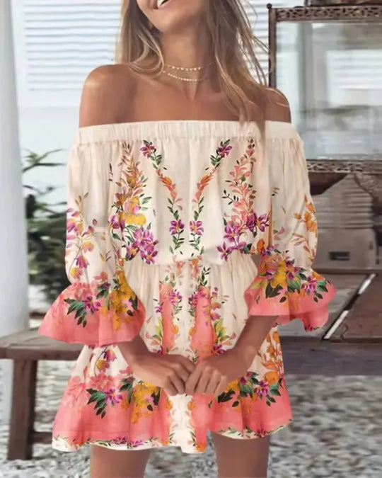Dames Off-Shoulder Geprinte Lange Jurk Voor Feestelijke Gelegenheden - Elsie-4
