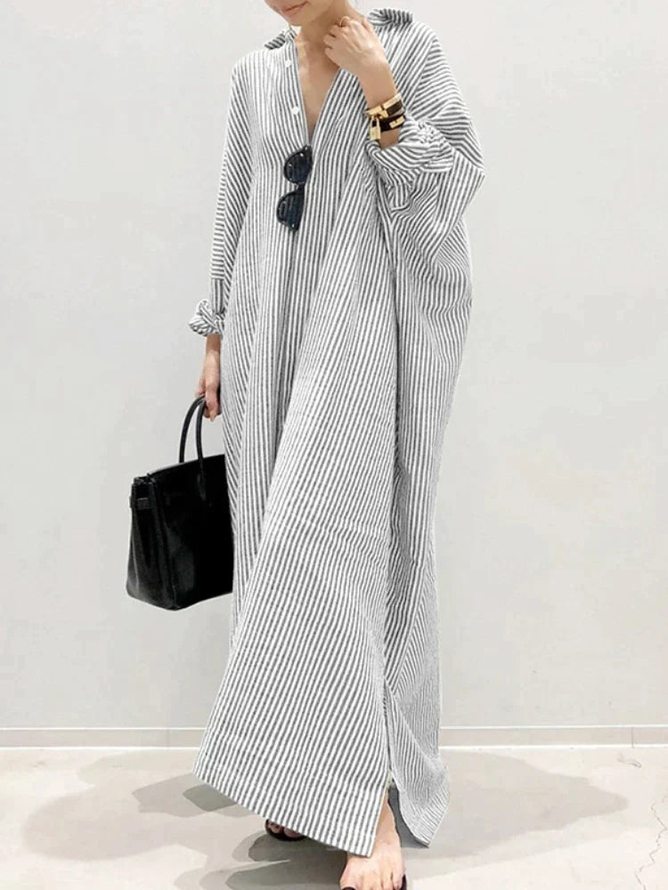 Dames Lange Jurk Elegante Gestreepte Vintage Stijl - Carmen-3