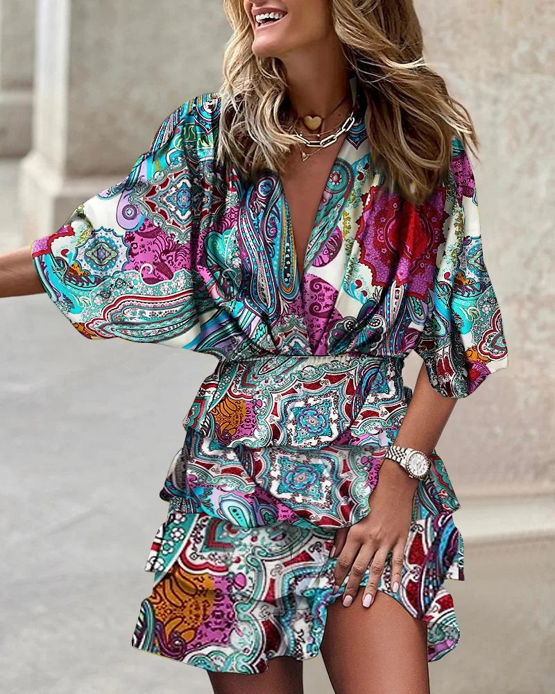 Dames Mini Jurk Met Print Flatterende Snit - Zomer Stijlvol - Caroline-6