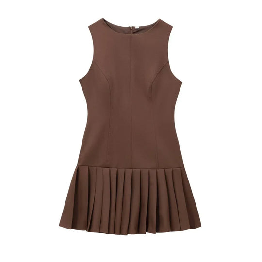 Dames Mouwloze Mini Jurk Met Plooirok En Strakke Taille - Feestelijke Zomerstijl-3