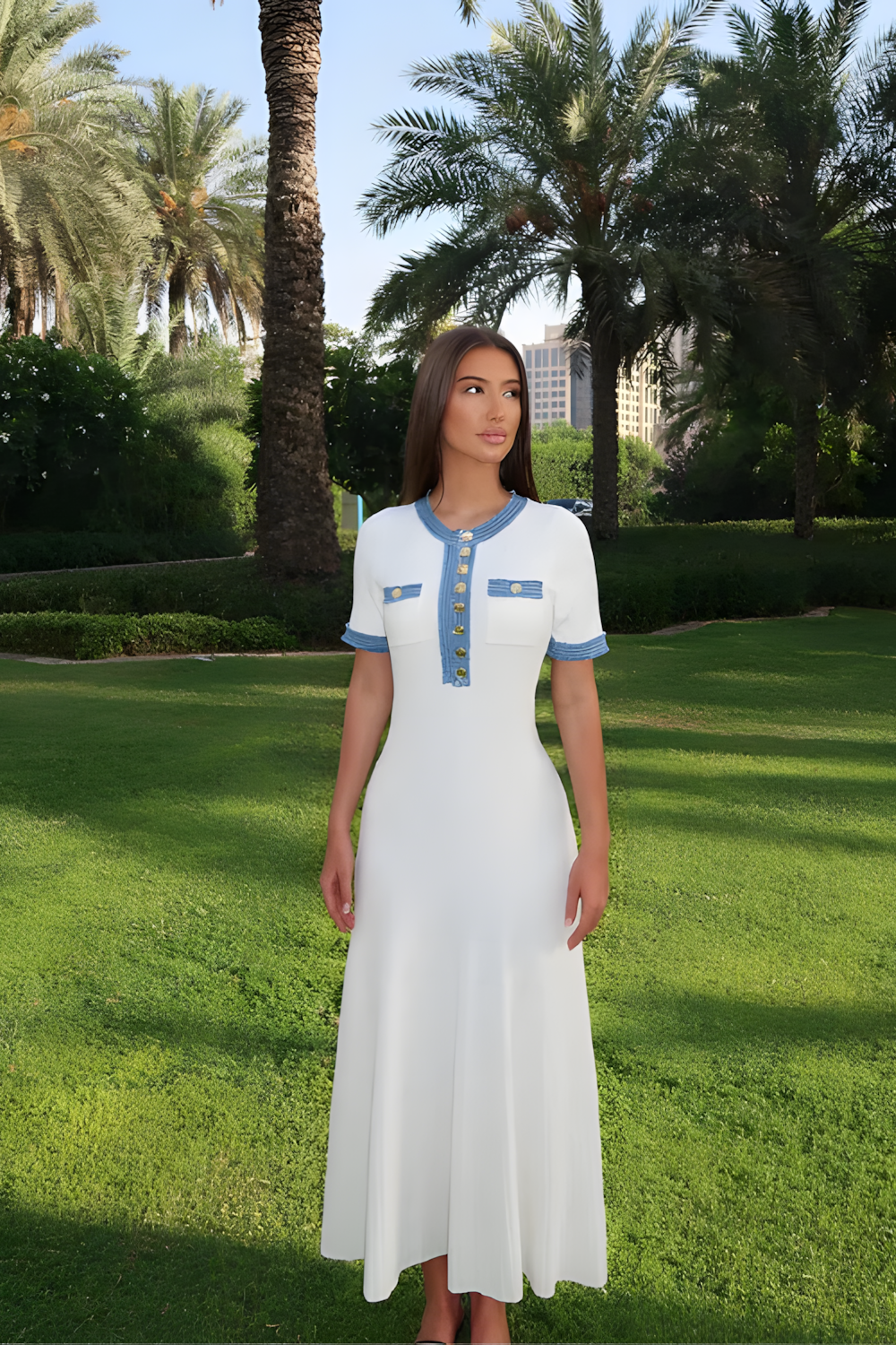 Dames Midi Jurk Elegante Enkellengte Met Knoopjes - Zomer Kleding - Sandra-1