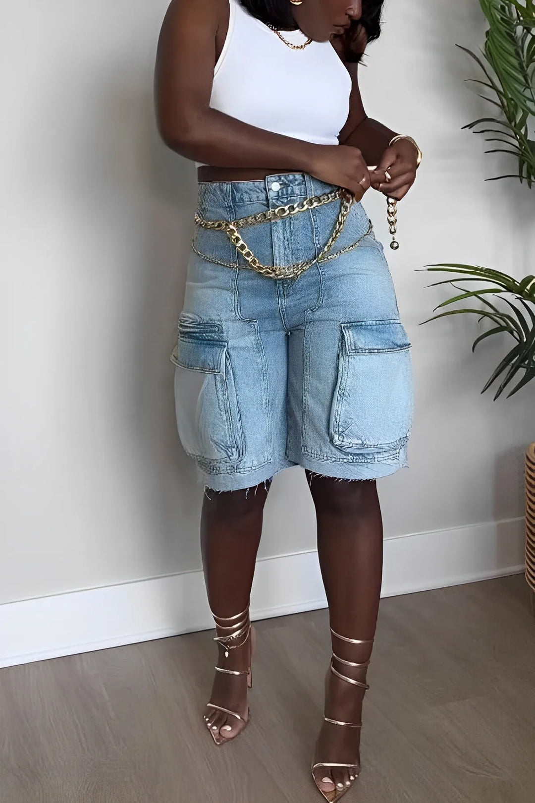 Dames Korte Broek Denim Cargo Comfortabele Pasvorm - Helena-4