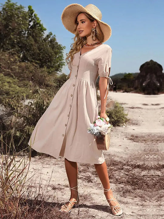 Variant image for Dames Zomerjurk V-Hals Elegante Stijl met Elastische Taille - Annelies-10