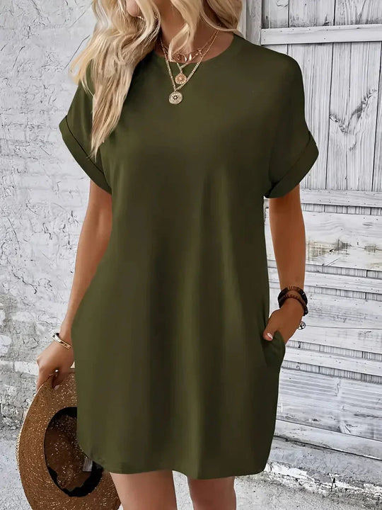 Variant image for Dames T-Shirt Jurk Casual Losse Pasvorm met Zakken - Saniya-11