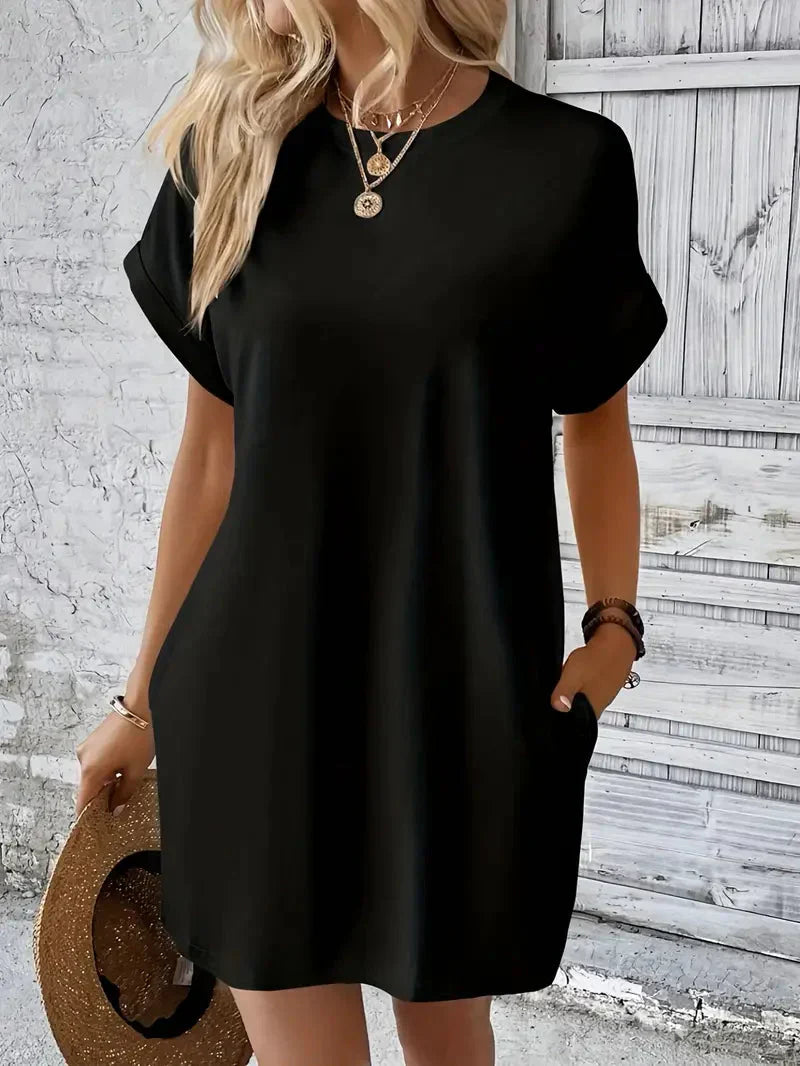 Variant image for Dames T-Shirt Jurk Casual Losse Pasvorm met Zakken - Saniya-1