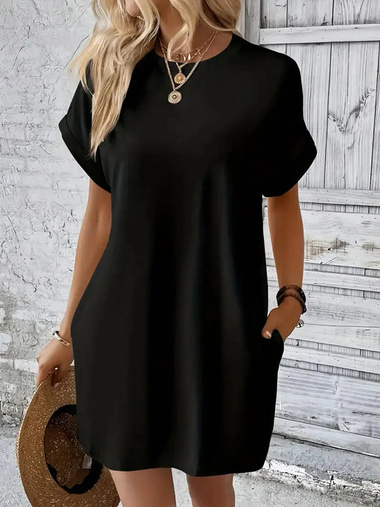 Variant image for Dames T-Shirt Jurk Casual Losse Pasvorm met Zakken - Saniya-1