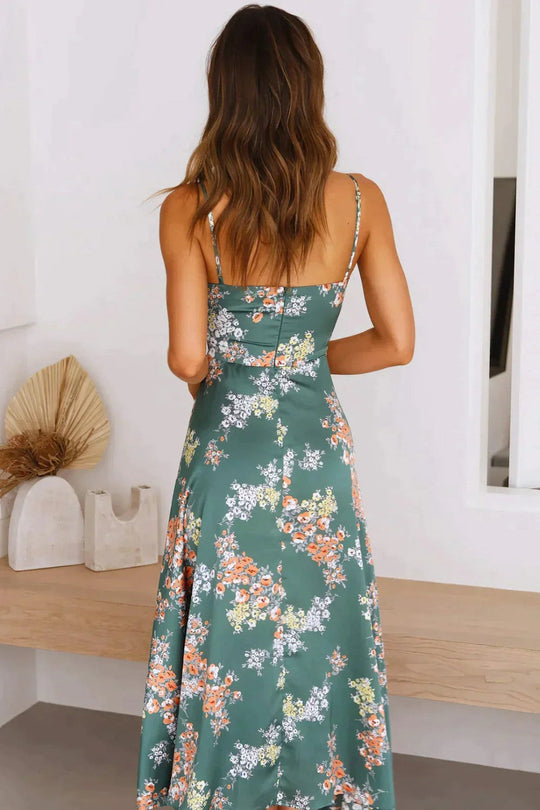 Dames Lange Jurk Bloemen Asymmetrisch Ontwerp - Treviah-4