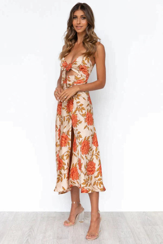 Dames Lange Jurk Bloemen Asymmetrisch Ontwerp - Treviah-5