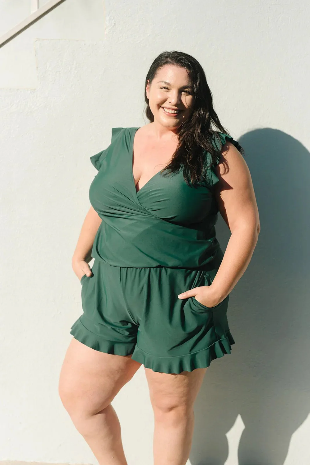 Variant image for Dames Zwem Romper Elegante Gekruiste V-hals met Ruches - Valerie-22