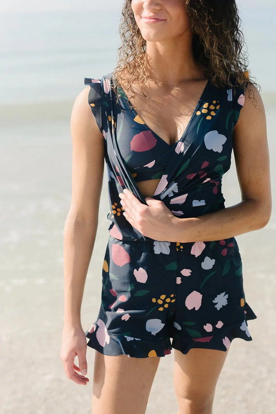 Variant image for Dames Zwem Romper Elegante Gekruiste V-hals met Ruches - Valerie-8