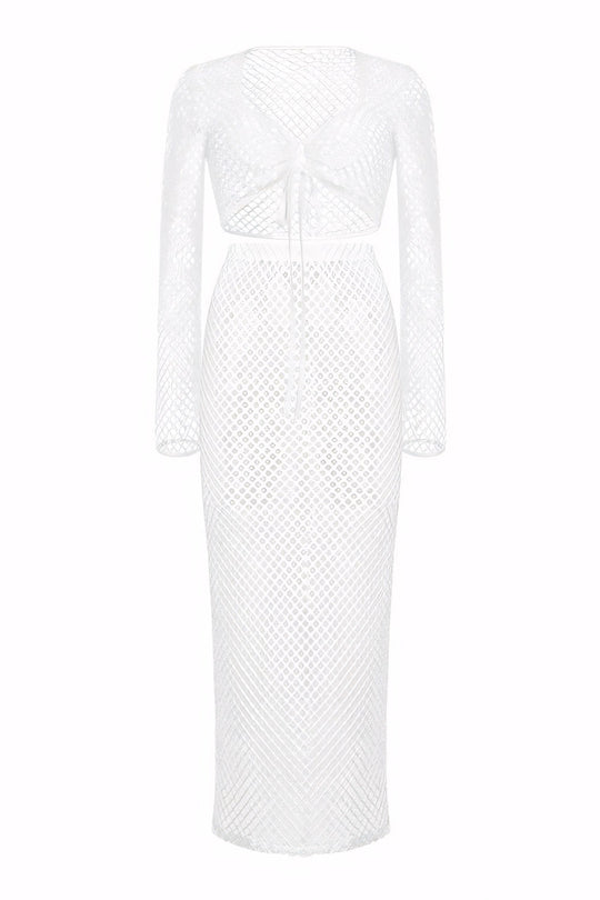 Dames Maxi Jurk Elegante Lange Mouwen met Gehaakte Bloemmotieven - Veloura-6