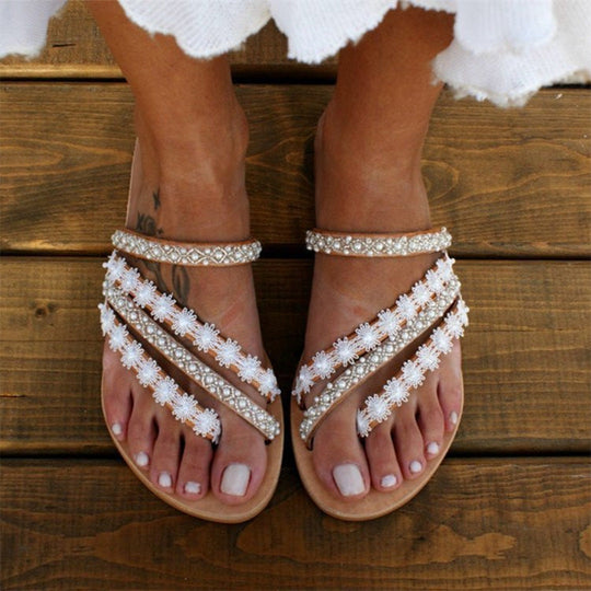 Vrouwen Zomerse Pantoffels Bohemian Design Met Kralen - Lisa-5