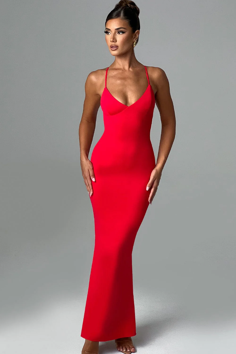 Dames Maxi Jurk Elegante Stretch Pasvorm met Verstelbare Schouderbandjes - Zelma-2