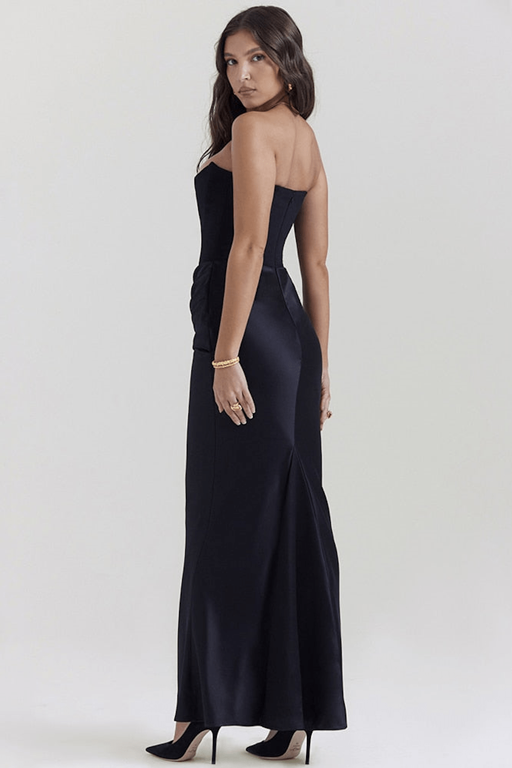 Dames Strapless Zwarte Maxi Jurk Elegante Aansluitende Pasvorm - Amalia-3