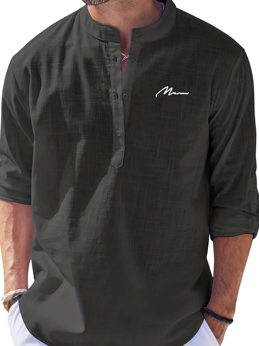 Variant image for Heren Henley Shirt Retro Linnenmix Lange Mouwen - Daan-3