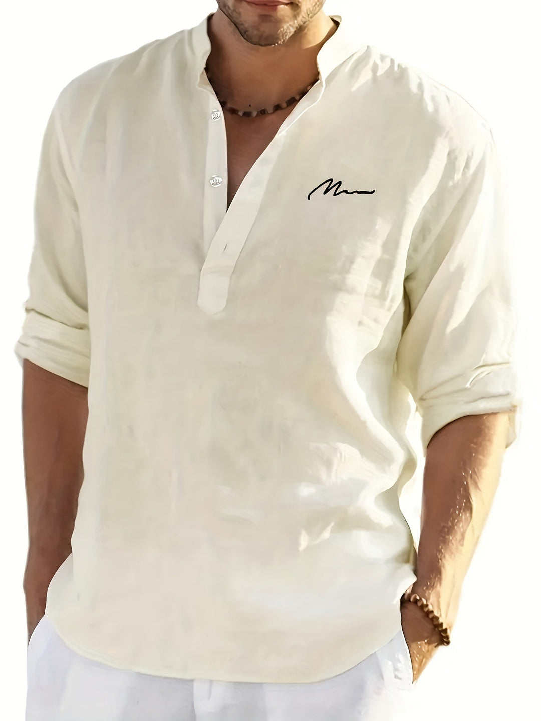 Variant image for Heren Henley Shirt Retro Linnenmix Lange Mouwen - Daan-7