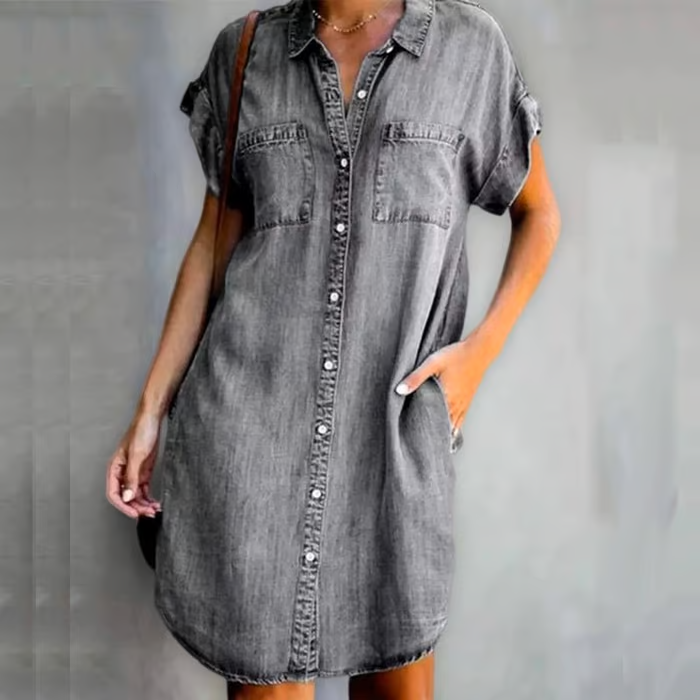 Variant image for Dames Denim Midi Jurk Relaxed V-Hals Casual Stijl - Karina-13
