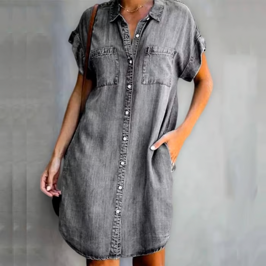 Variant image for Dames Denim Midi Jurk Relaxed V-Hals Casual Stijl - Karina-13