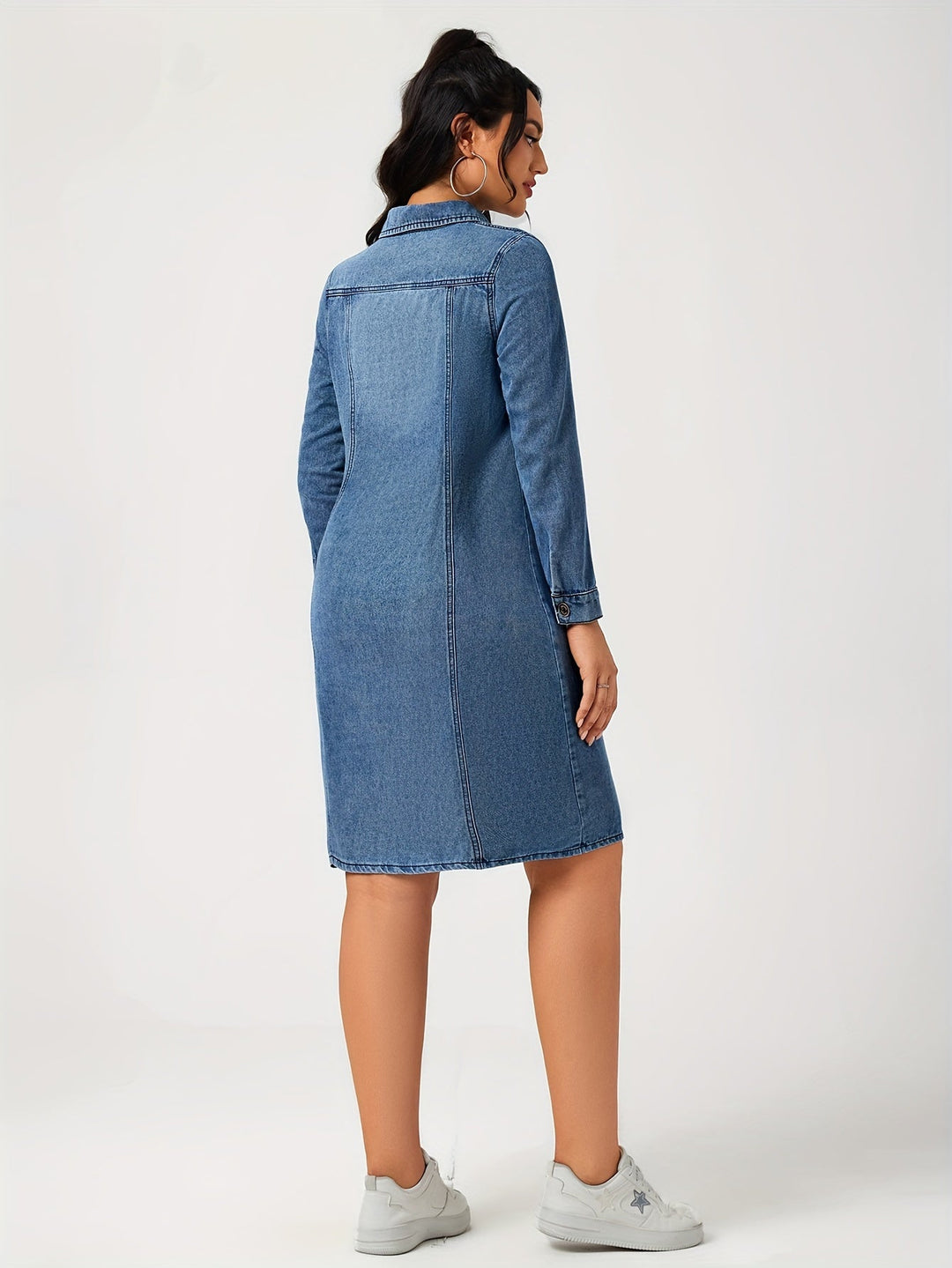 Dames Denim Jurk Lange Mouwen Eenvoudig Ontwerp - Sophie-3