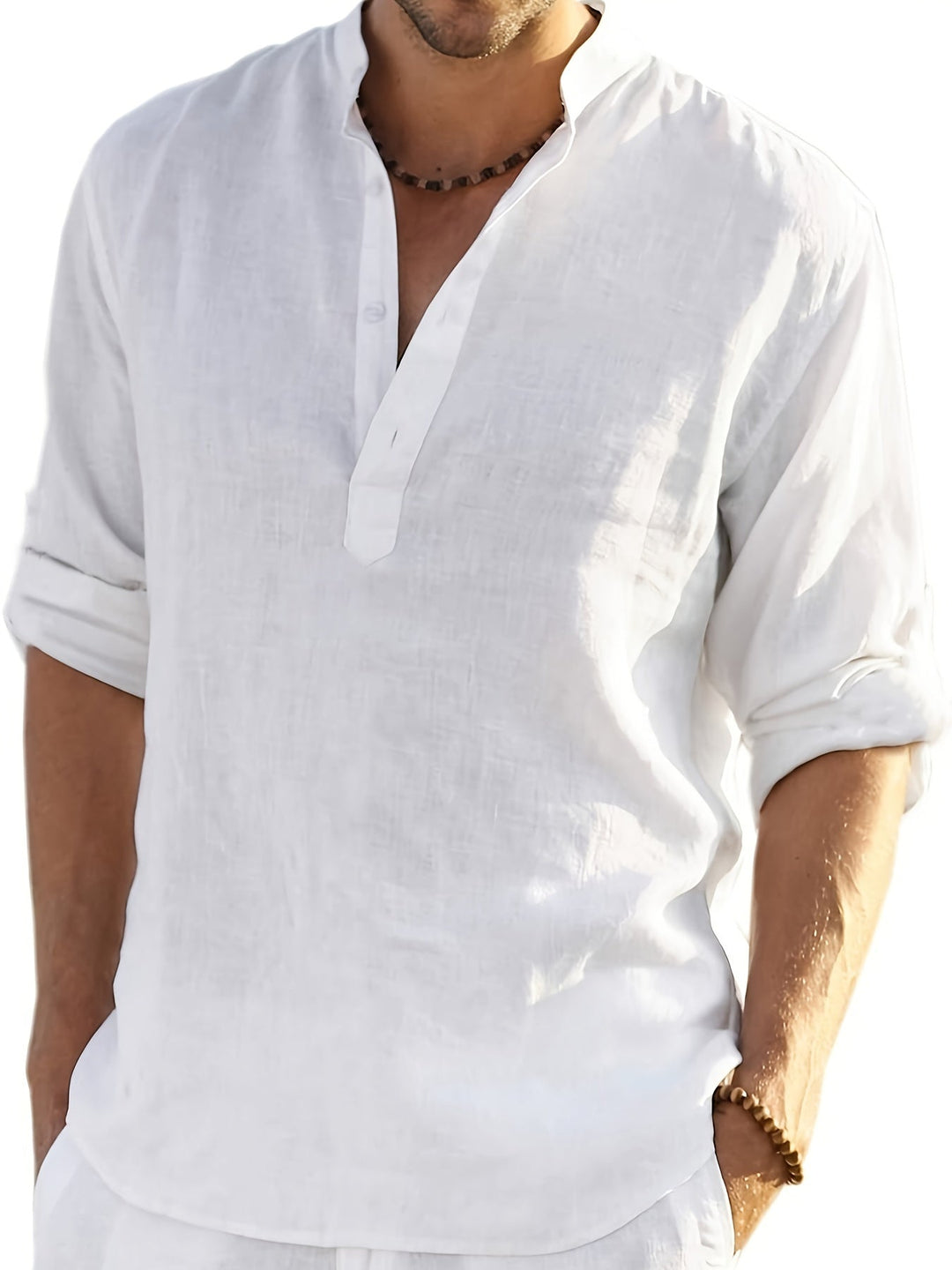 Variant image for Heren Henley Shirt Retro Linnenmix Lange Mouwen - Daan-14
