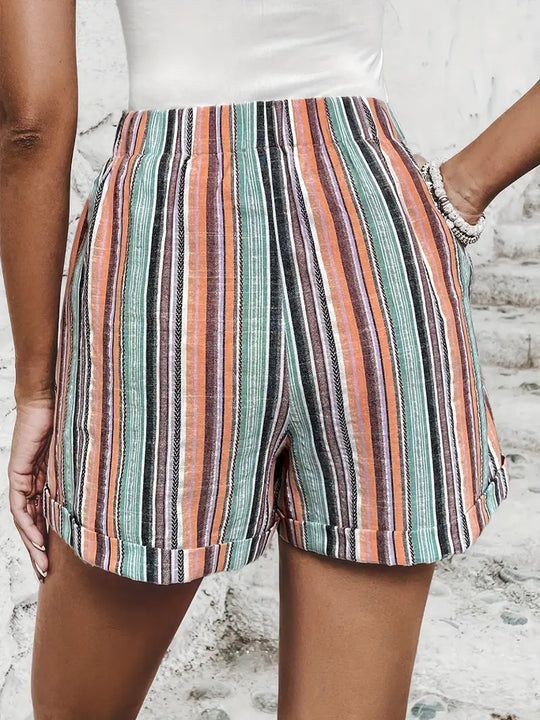 Dames Korte Broek Hoge Taille met Contrasterende Strepen - Lisa-5