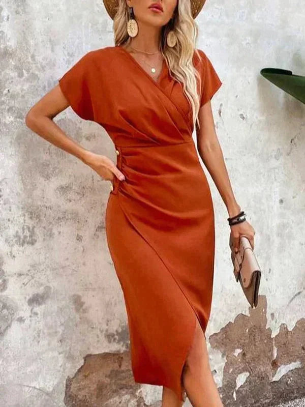 Dames Midi Jurk Elegante V-Hals Luxe Satijn - Eva-Maria-4