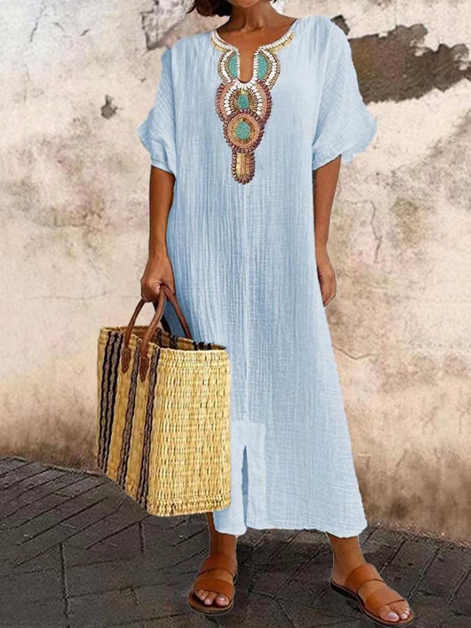 Dames Maxi Jurk Elegante Geborduurde Bohemian Stijl - Vloeiende Kaftan-4