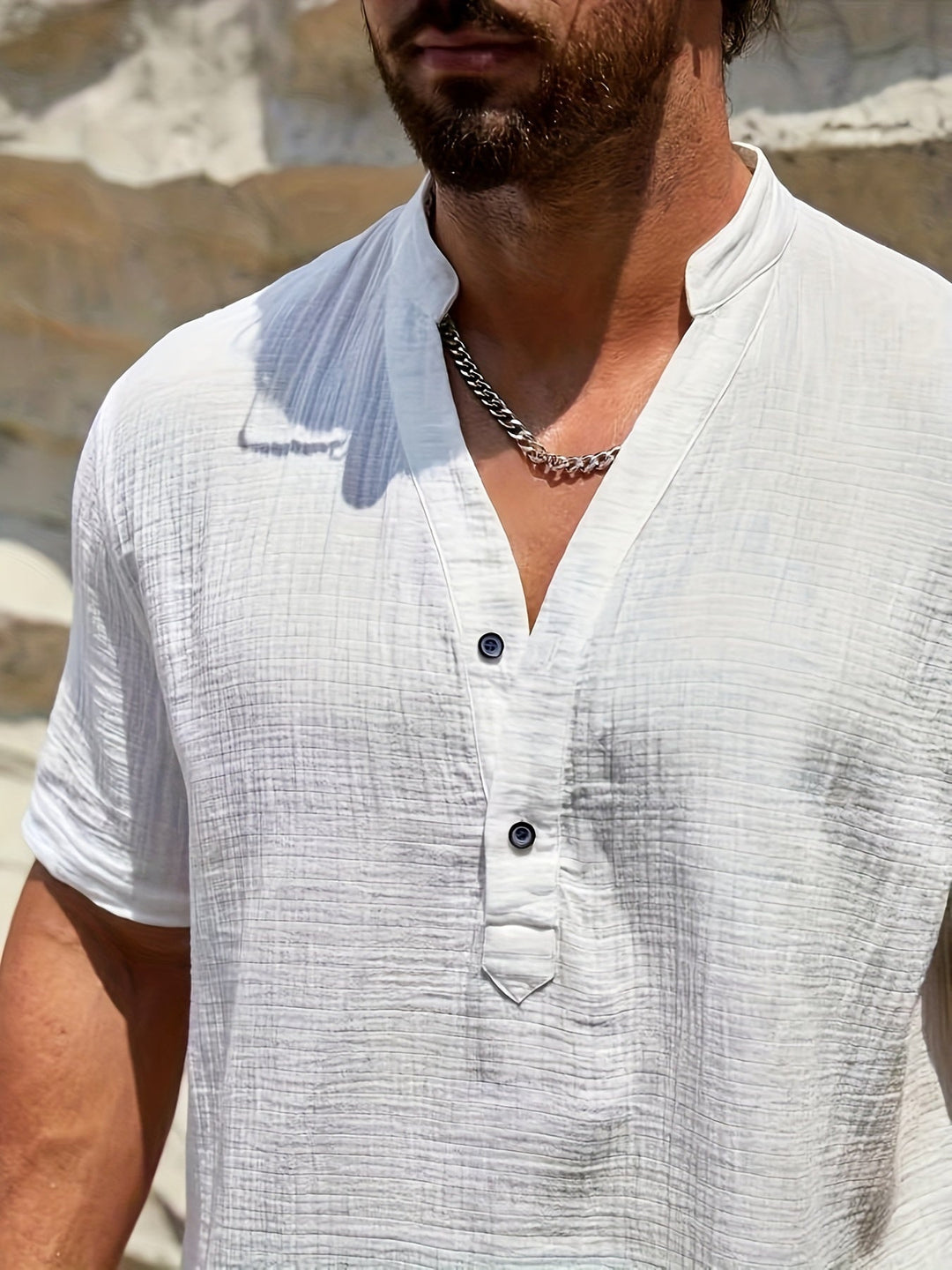 Heren T-Shirt Katoen Korte Mouwen Henley Design - Max-4