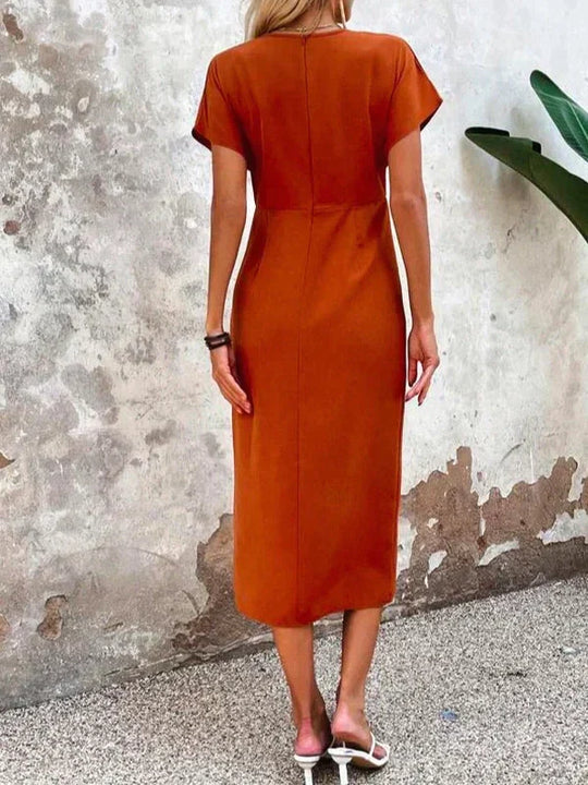 Dames Midi Jurk Elegante V-Hals Luxe Satijn - Eva-Maria-5