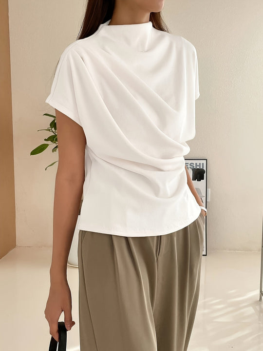 Dames T-shirt Met Korte Mouwen Elegante Mock Neck - Chic Top-5
