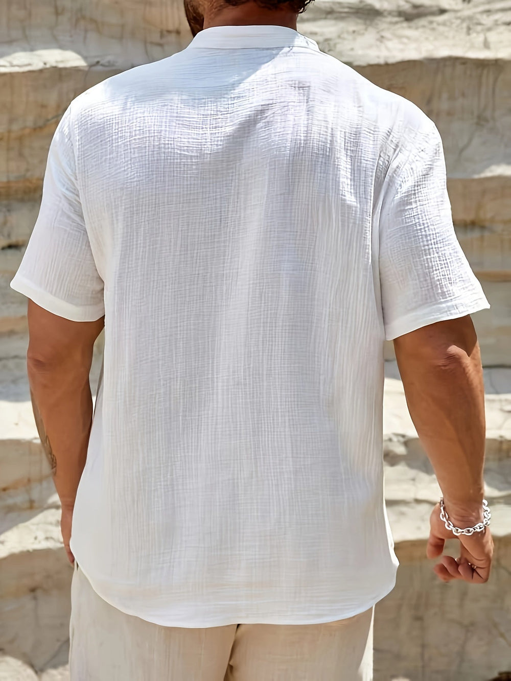 Heren T-Shirt Katoen Korte Mouwen Henley Design - Max-3