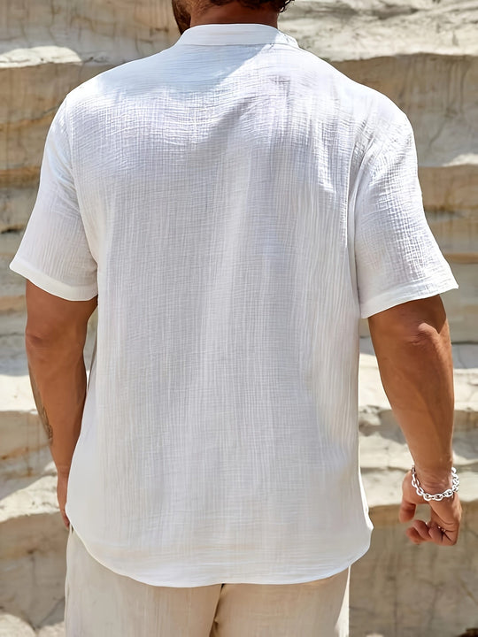 Heren T-Shirt Katoen Korte Mouwen Henley Design - Max-3