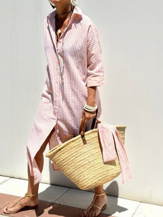 Variant image for Dames Maxi Jurk Ademend Linnen met Doorknoopsluiting - Vivienne-1