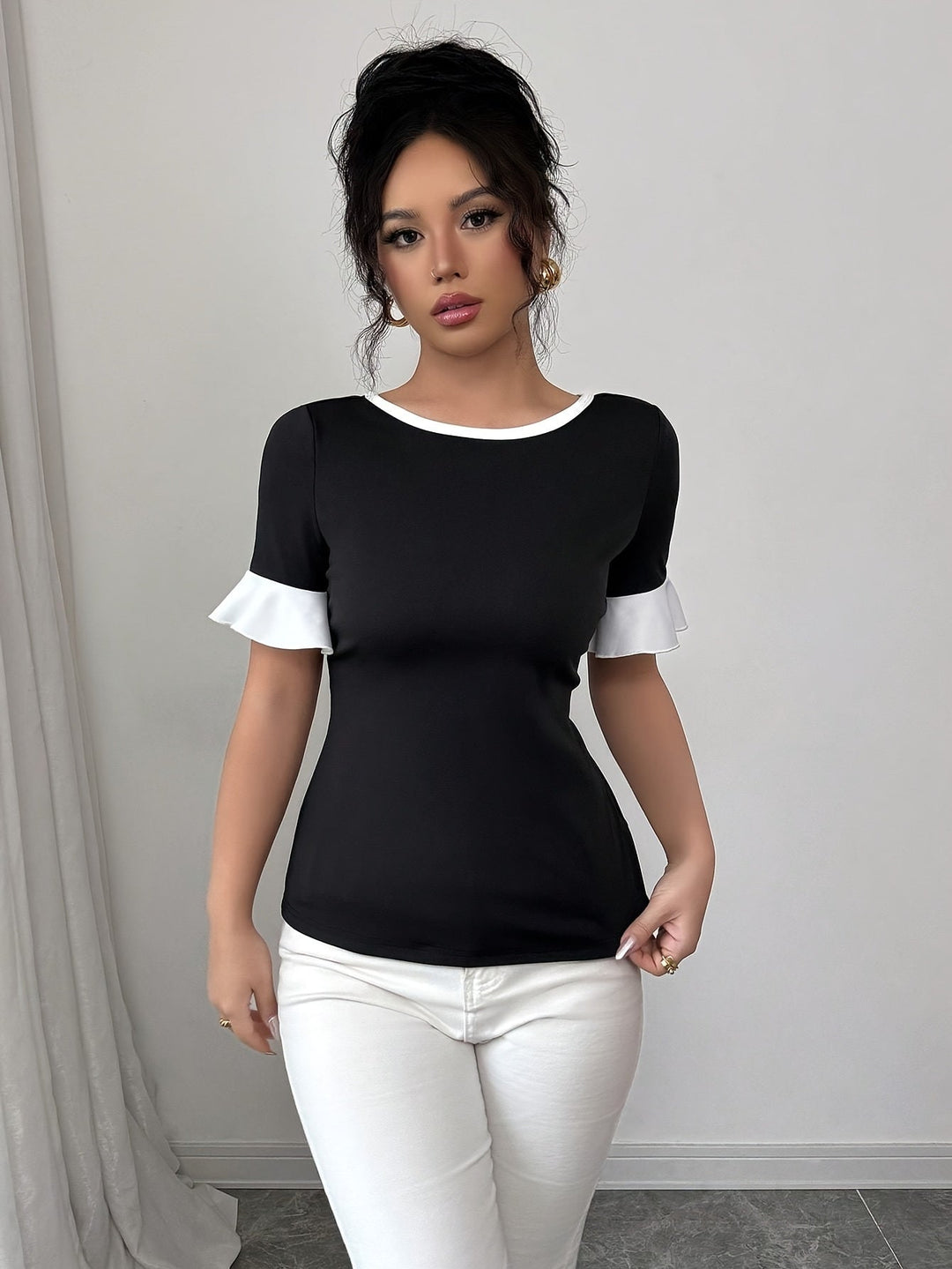 Dames T-shirt Korte Mouwen met Strikdetail - Katica-4