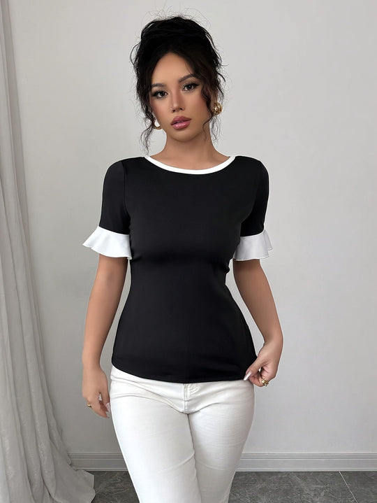 Dames T-shirt Korte Mouwen met Strikdetail - Katica-4