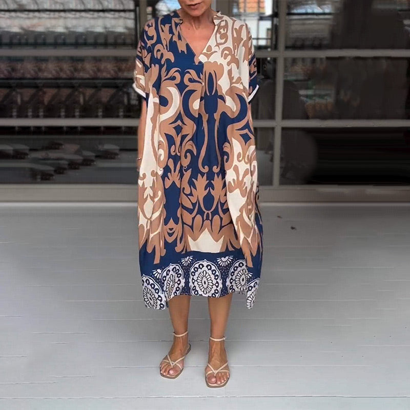 Dames Midi-Jurk Elegante V-hals met Unieke Print - Bente-2
